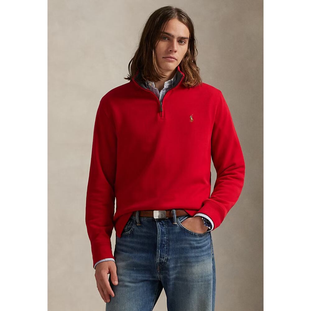 Mens Polo Ralph Lauren Estate Rib Quarter Zip Sweater Red XL Cotton Pony